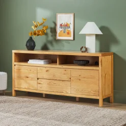 Nash 65" Modern Farmhouse Rustic Oak Wood Sideboard TV Stand