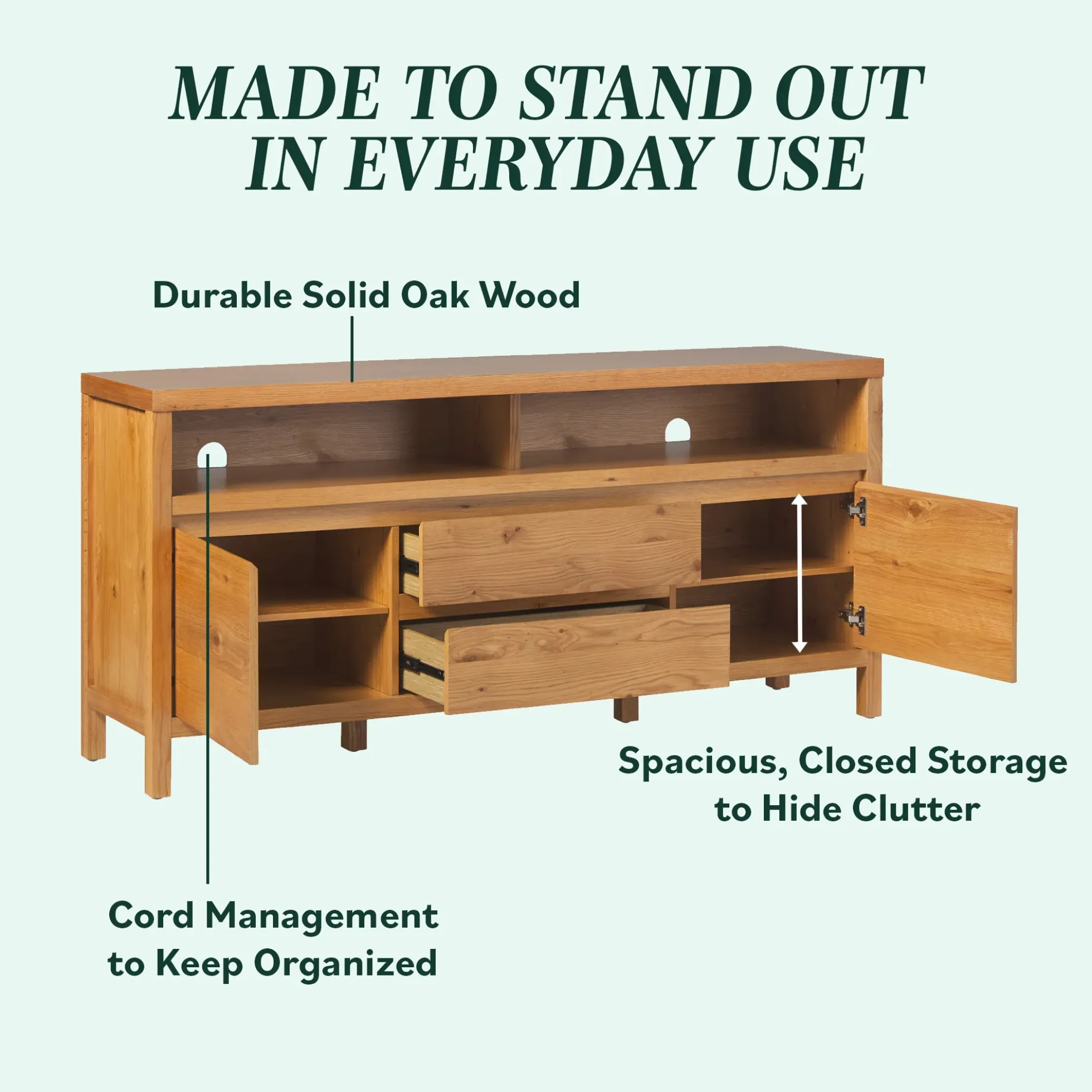 Nash 65" Modern Farmhouse Rustic Oak Wood Sideboard TV Stand