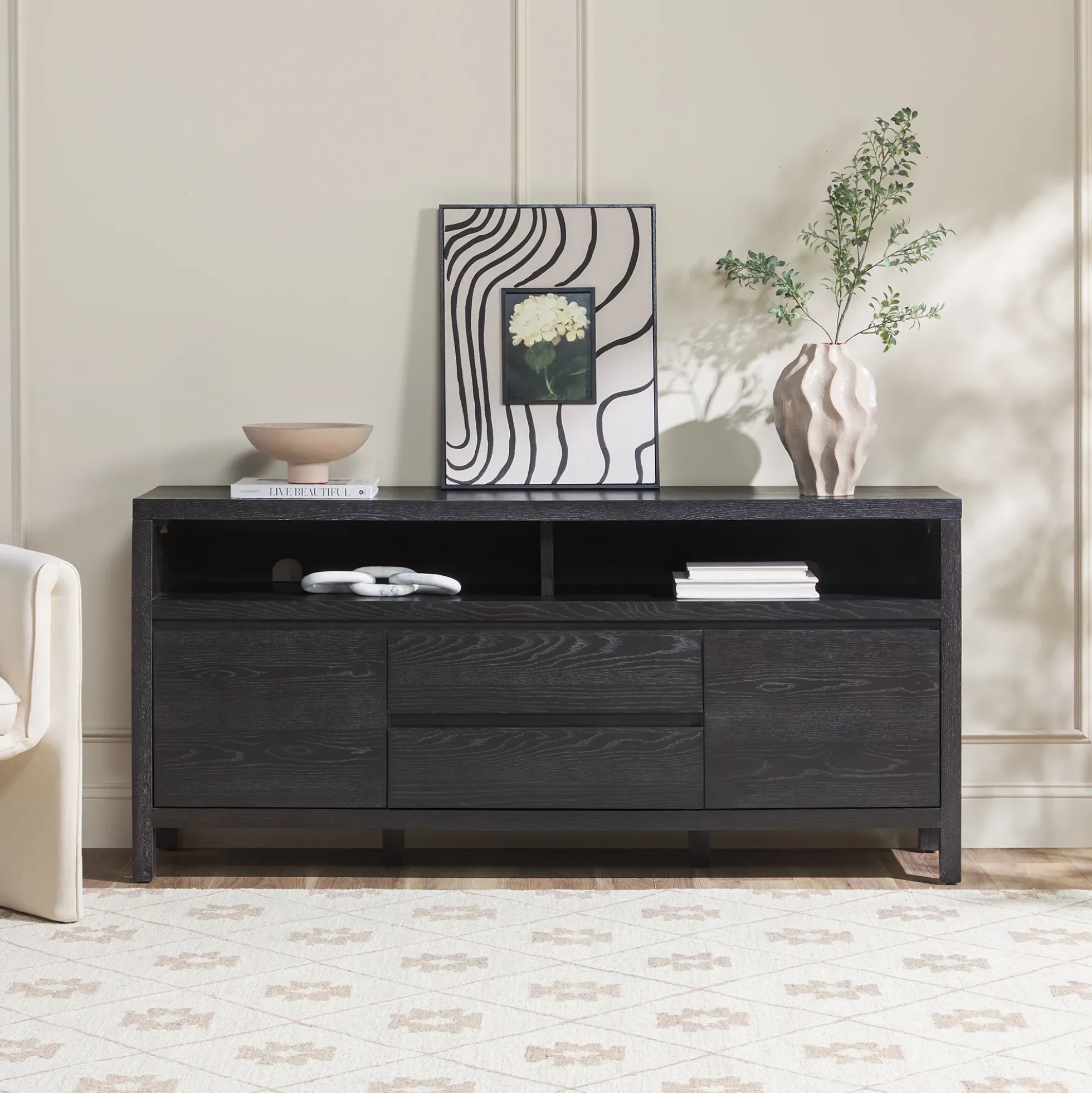 Nash 65" Modern Farmhouse Rustic Oak Wood Sideboard TV Stand