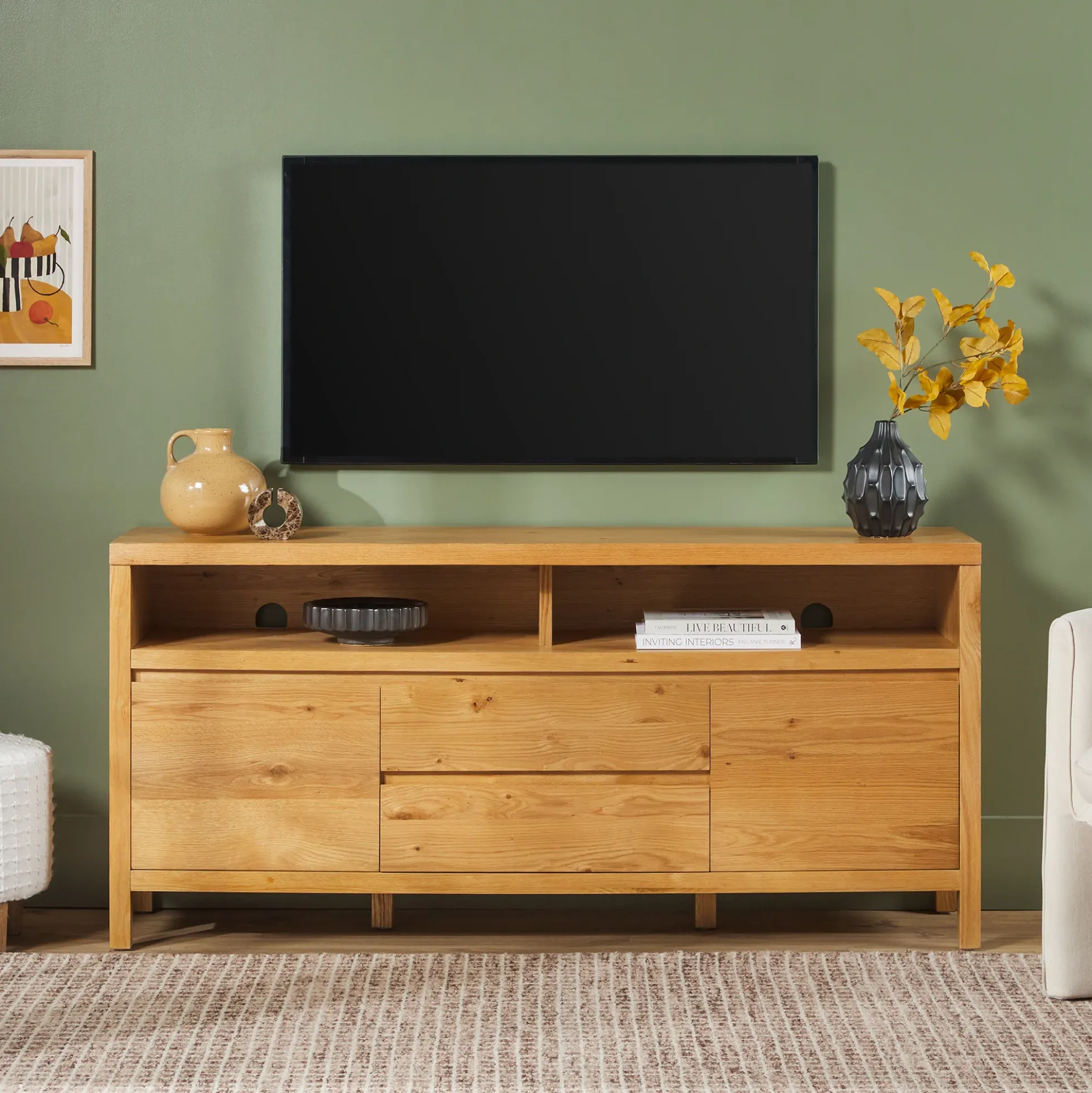 Nash 65" Modern Farmhouse Rustic Oak Wood Sideboard TV Stand
