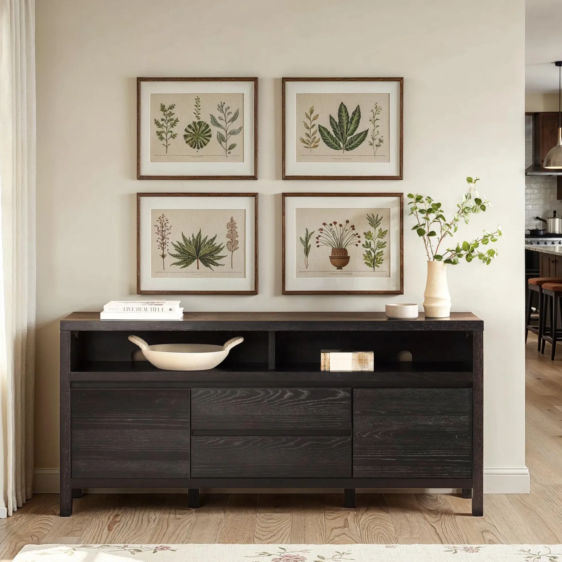 Nash 65" Modern Farmhouse Rustic Oak Wood Sideboard TV Stand