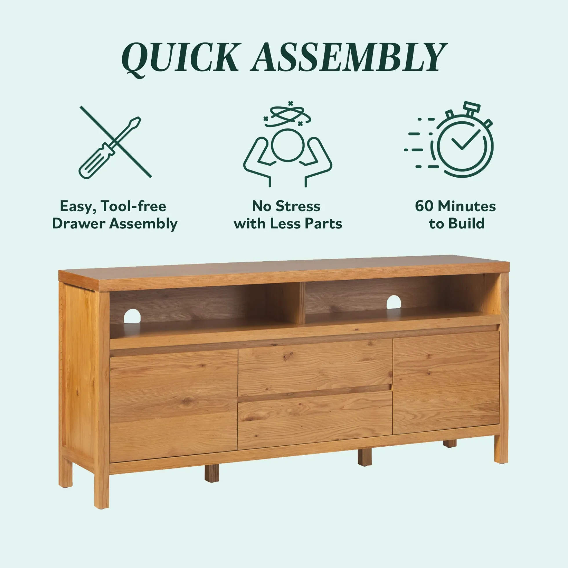Nash 65" Modern Farmhouse Rustic Oak Wood Sideboard TV Stand