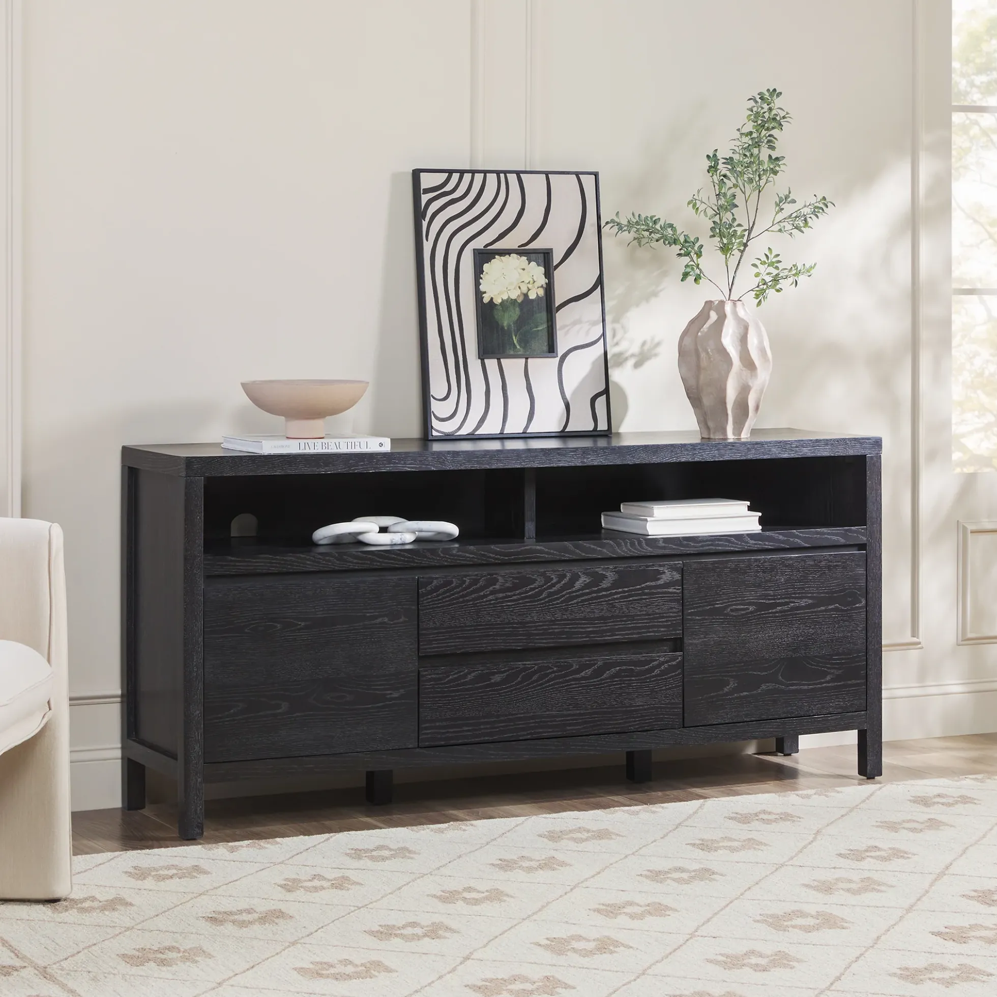 Nash 65" Modern Farmhouse Rustic Oak Wood Sideboard TV Stand
