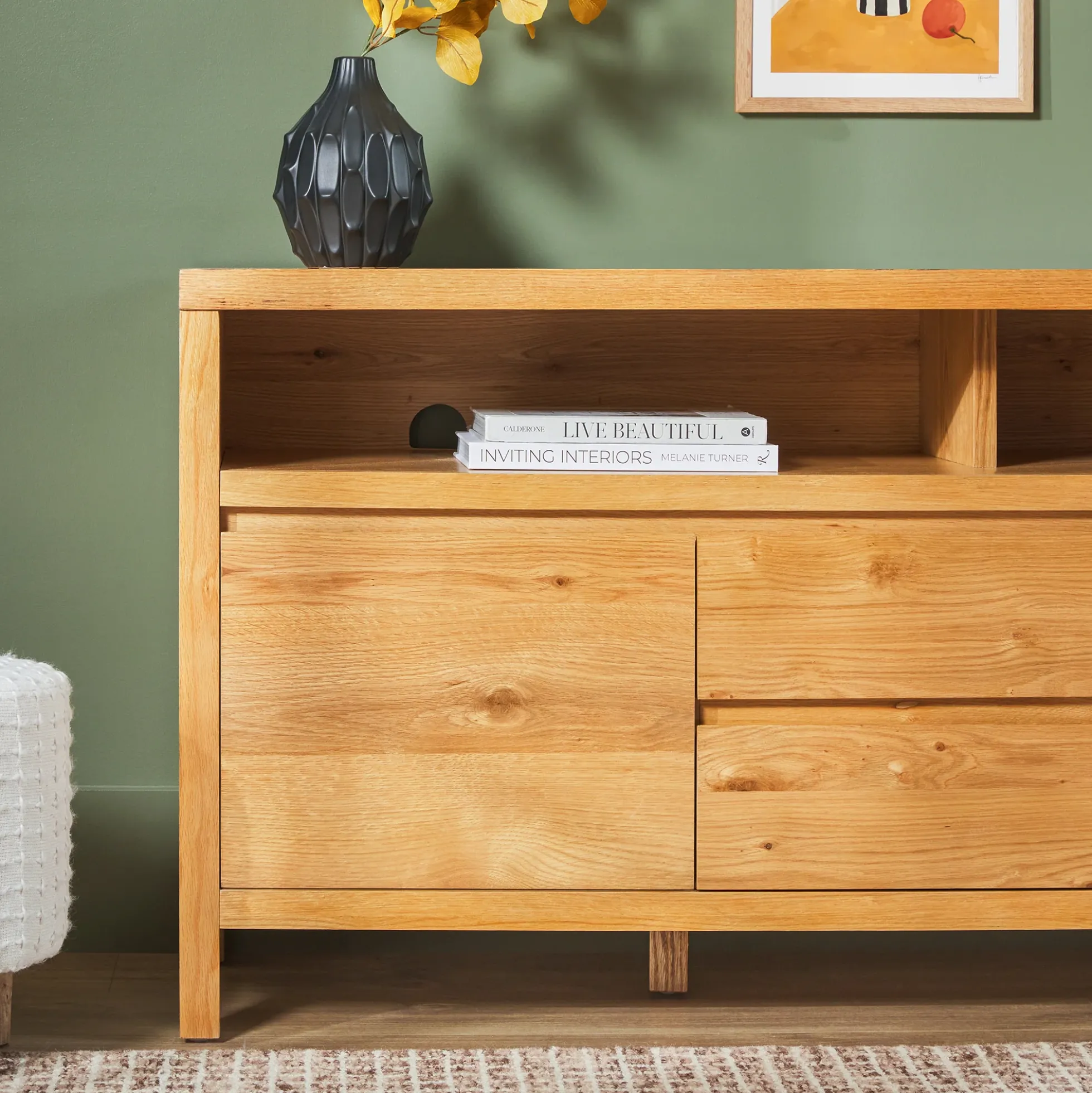 Nash 65" Modern Farmhouse Rustic Oak Wood Sideboard TV Stand