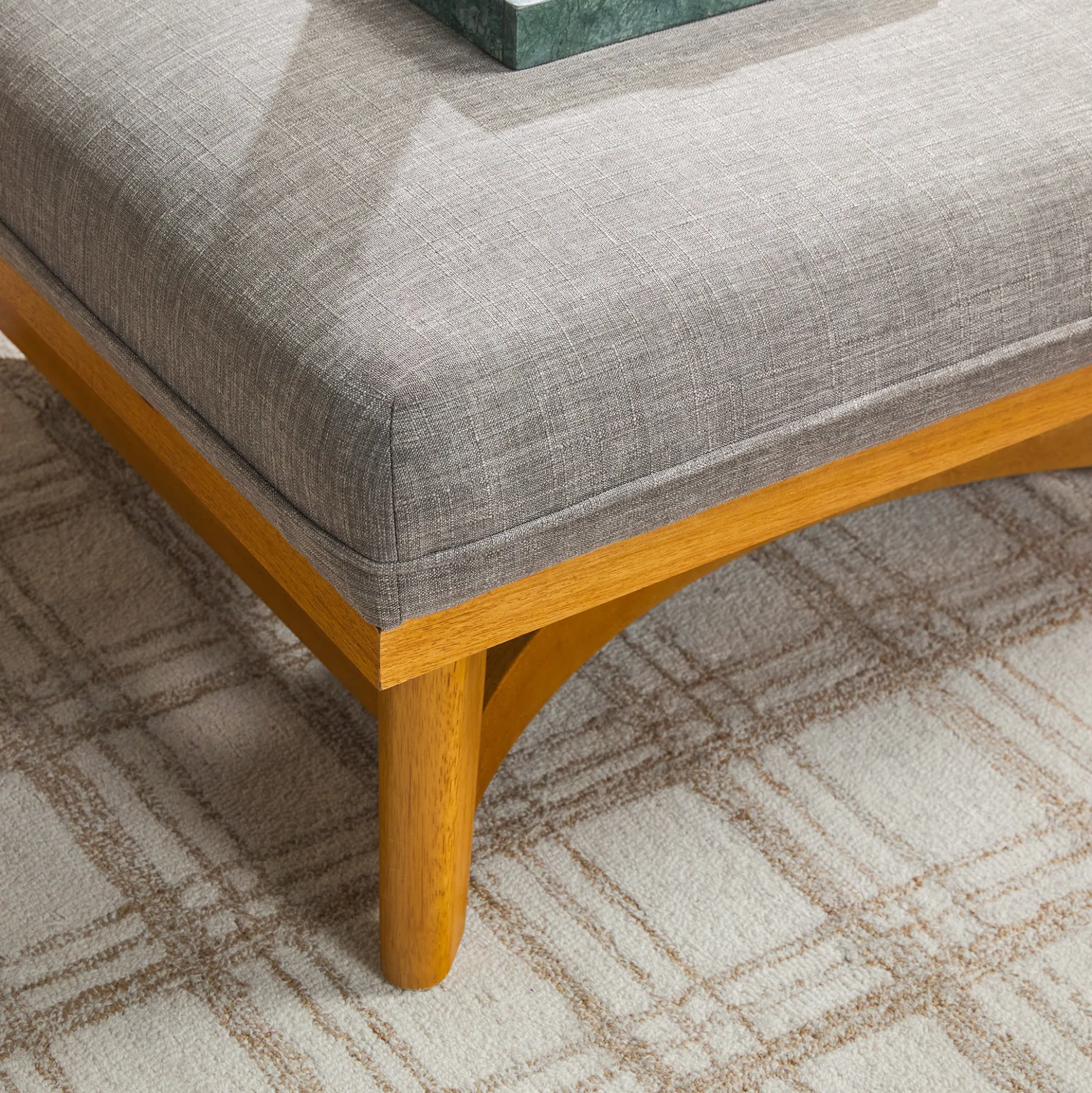 Nash Modern Farmhouse Easy Assembly Linen Large Ottoman