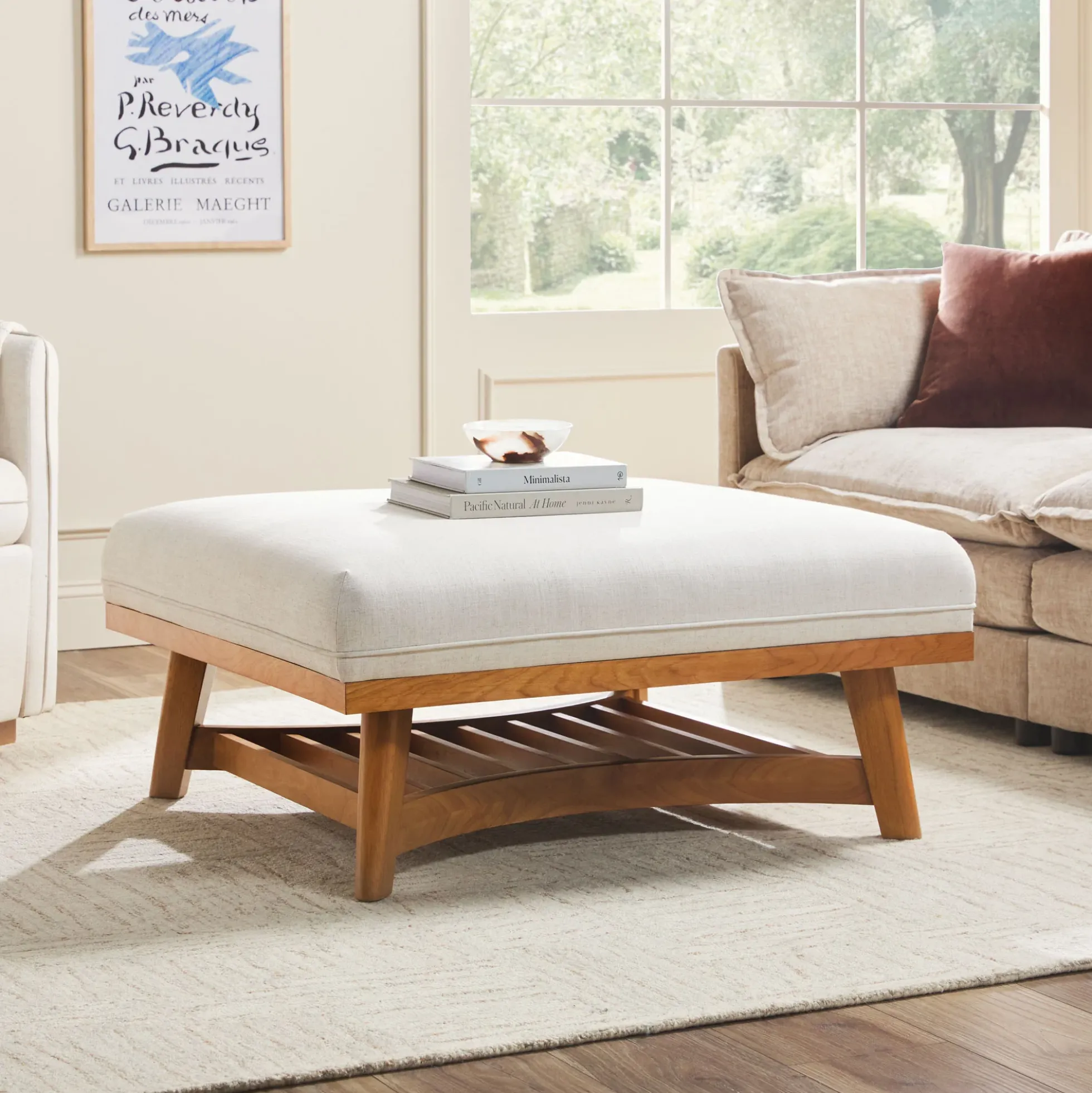 Nash Modern Farmhouse Easy Assembly Linen Large Ottoman