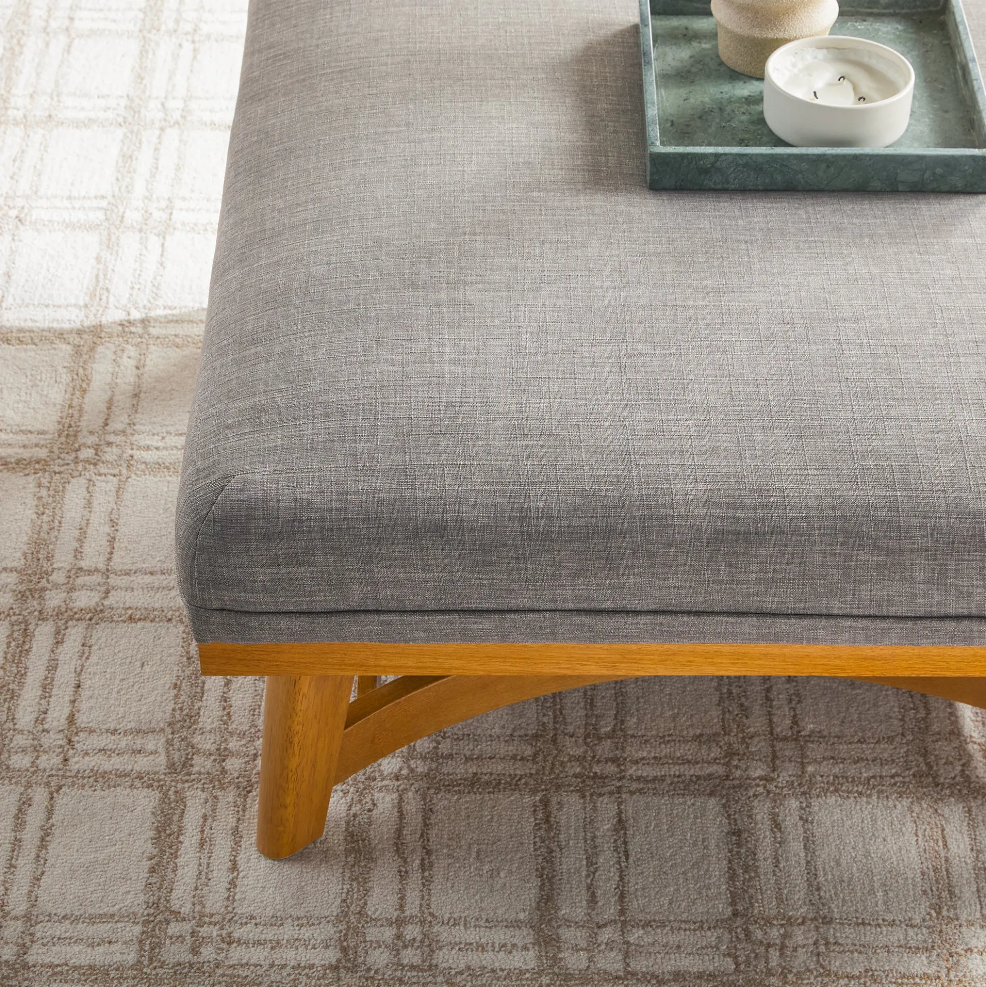 Nash Modern Farmhouse Easy Assembly Linen Large Ottoman
