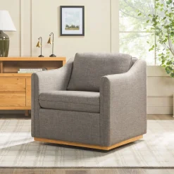 Nash Modern Farmhouse Easy Assembly Linen Swivel Accent Chair