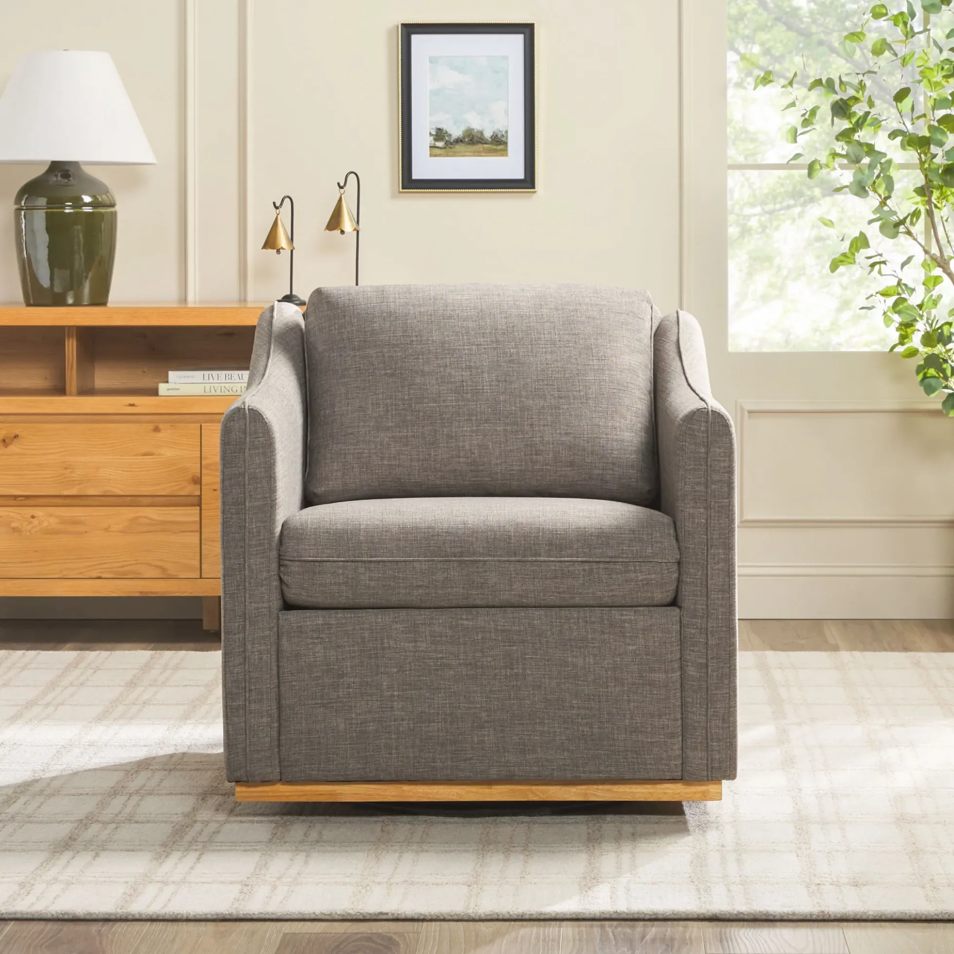 Nash Modern Farmhouse Linen Swivel Accent Chairs, Set of 2