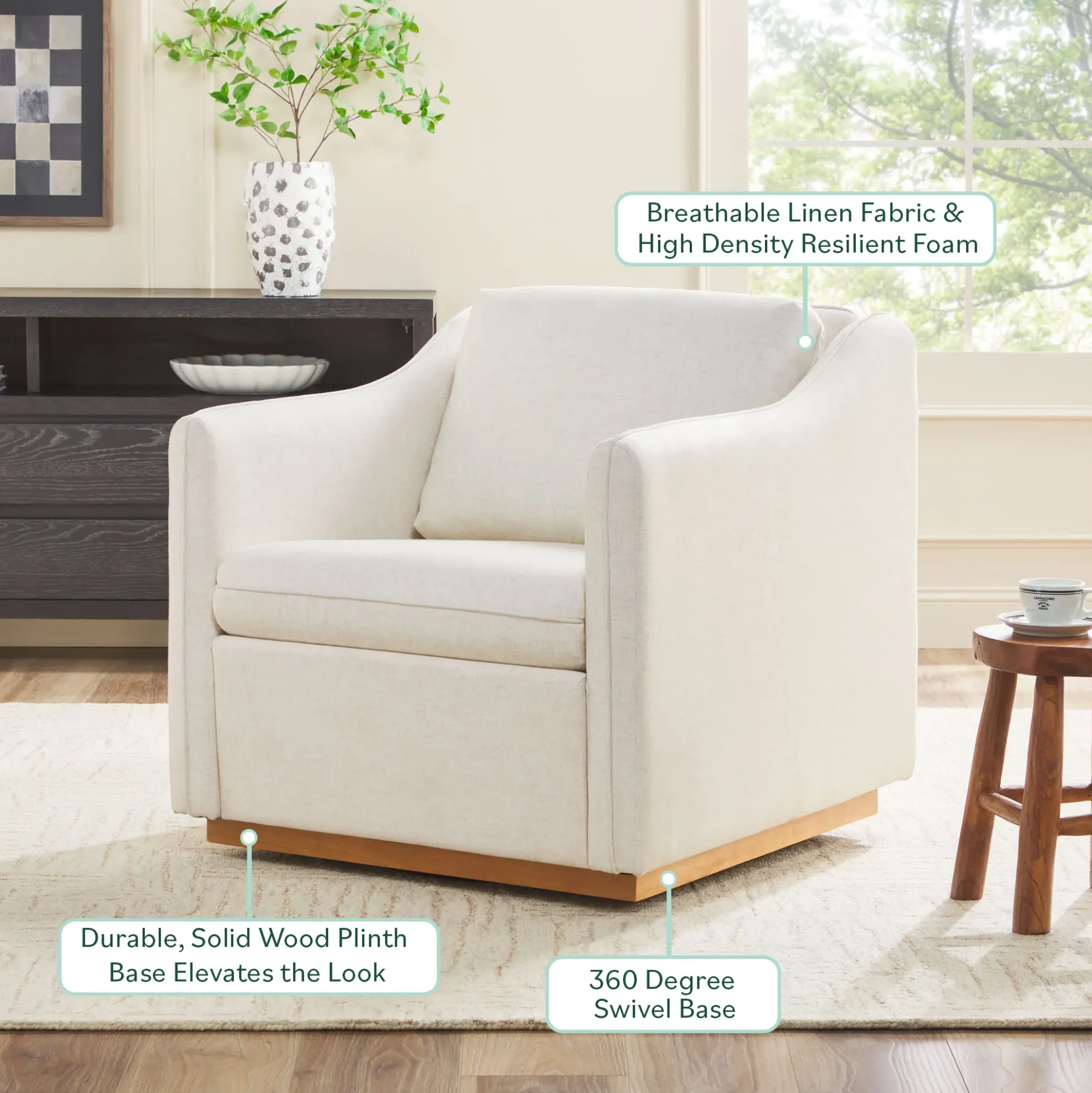 Nash Modern Farmhouse Linen Swivel Accent Chairs, Set of 2
