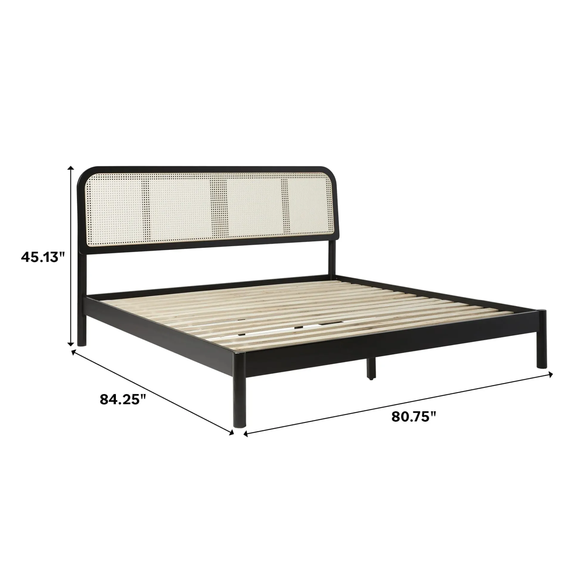 Neru Boho Curved Rattan-Headboard Bed Collection (Queen or King)