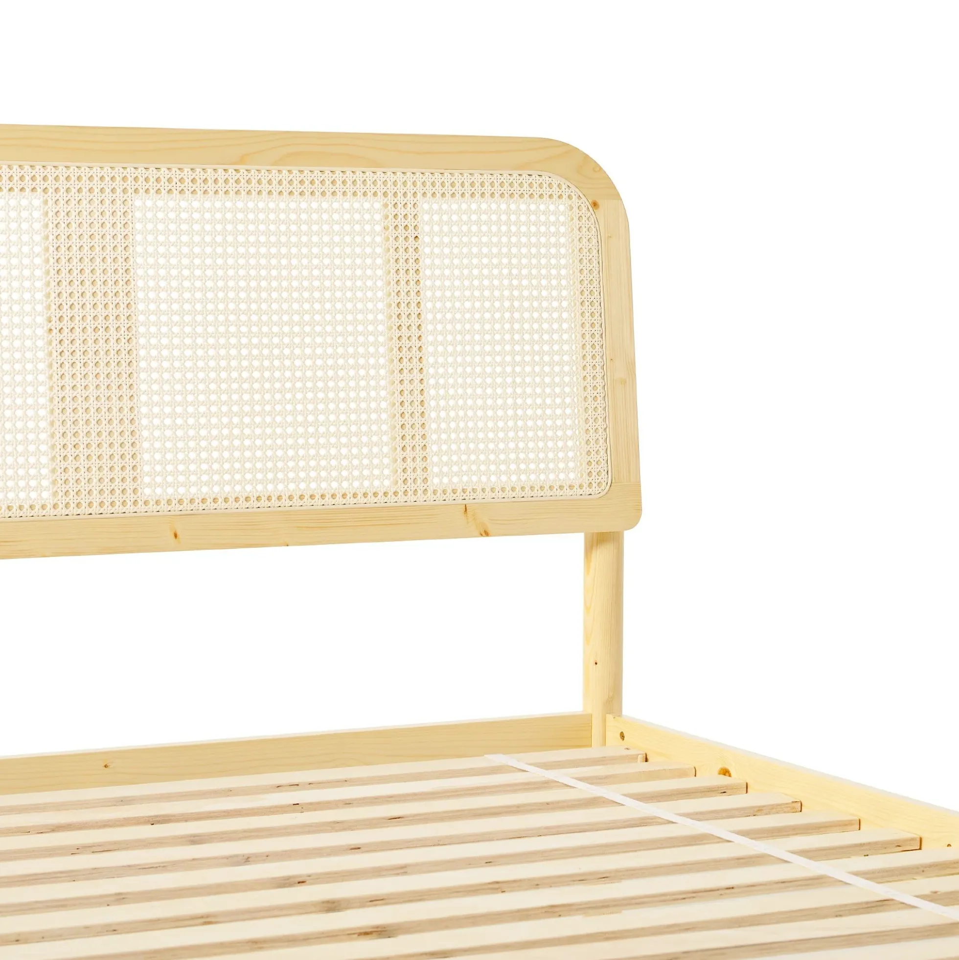 Neru Boho Curved Rattan-Headboard Bed Collection (Queen or King)