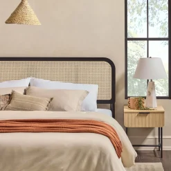 Neru Boho Curved Rattan-Headboard Bed Collection (Queen or King)