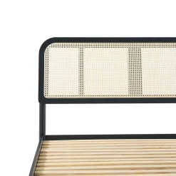 Neru Boho Curved Rattan-Headboard Bed Collection (Queen or King)