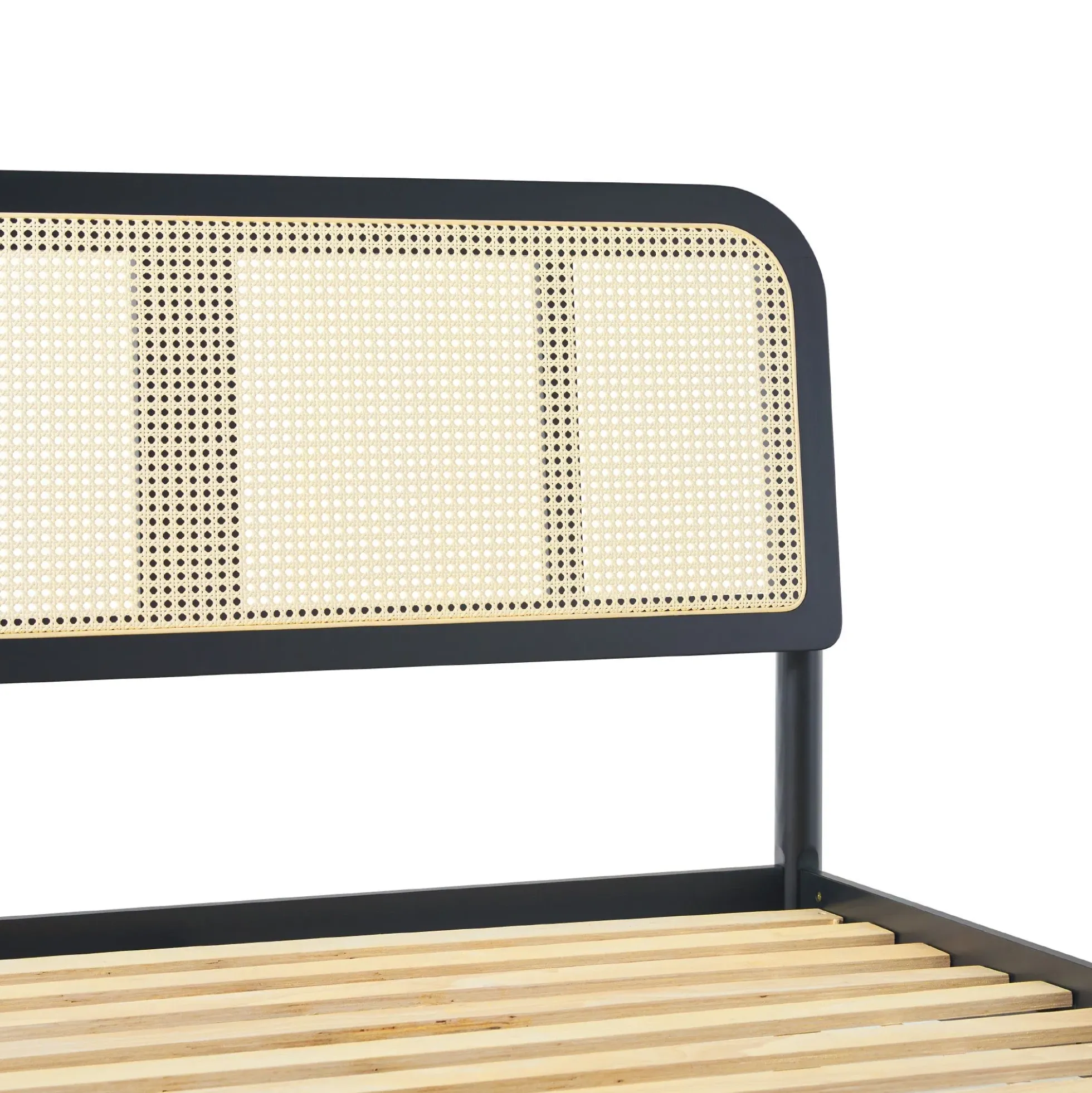 Neru Boho Curved Rattan-Headboard Bed Collection (Queen or King)