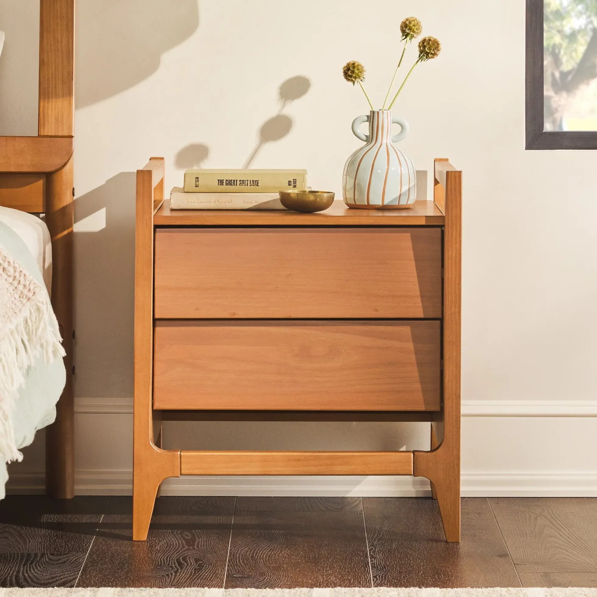 Oswald Mid-Century Modern 2-Drawer Wood Nightstand