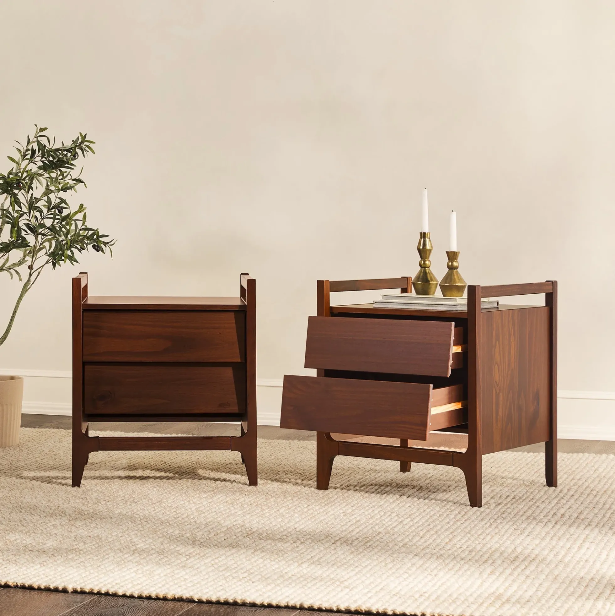 Oswald Mid-Century Modern 2-Drawer Wood Nightstand