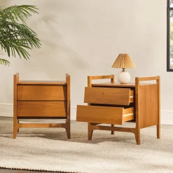 Oswald Mid-Century Modern 2-Drawer Wood Nightstand