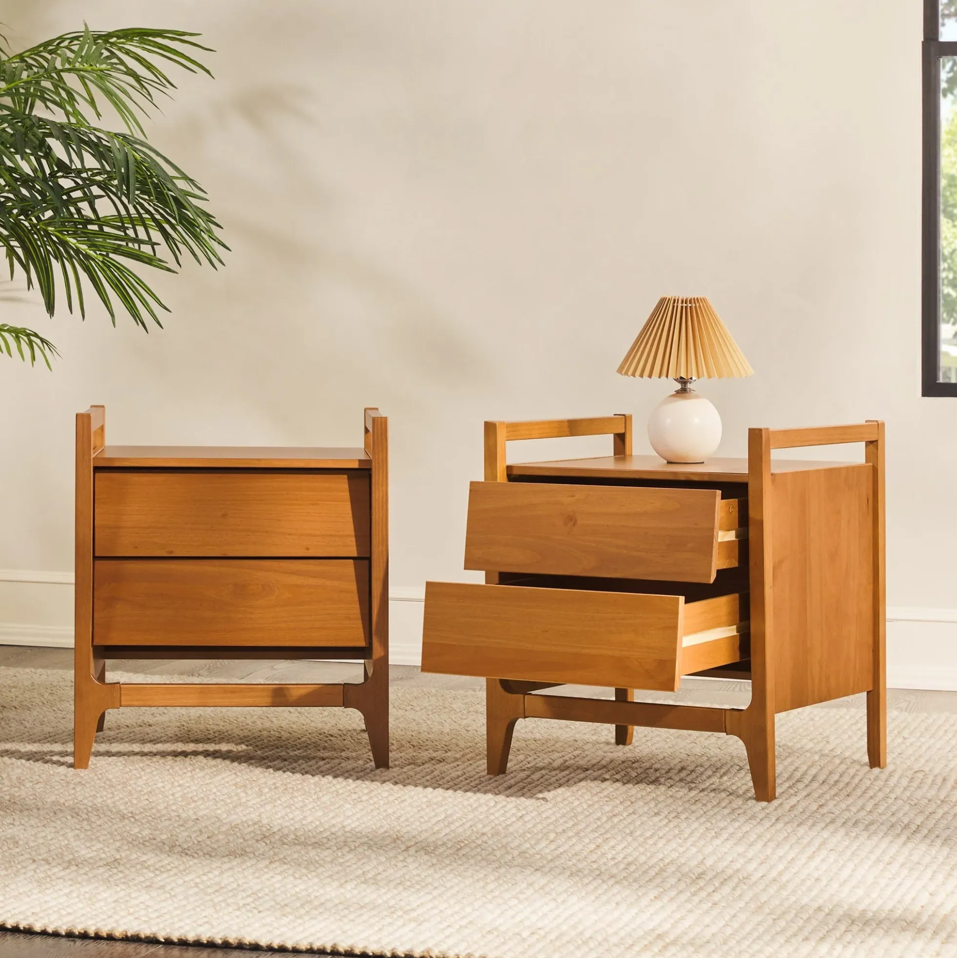Oswald Mid-Century Modern 2-Drawer Wood Nightstand