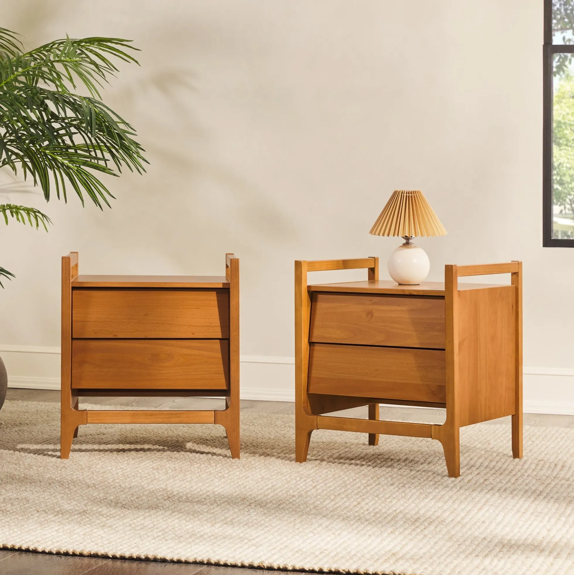 Oswald Mid-Century Modern 2-Drawer Wood Nightstand