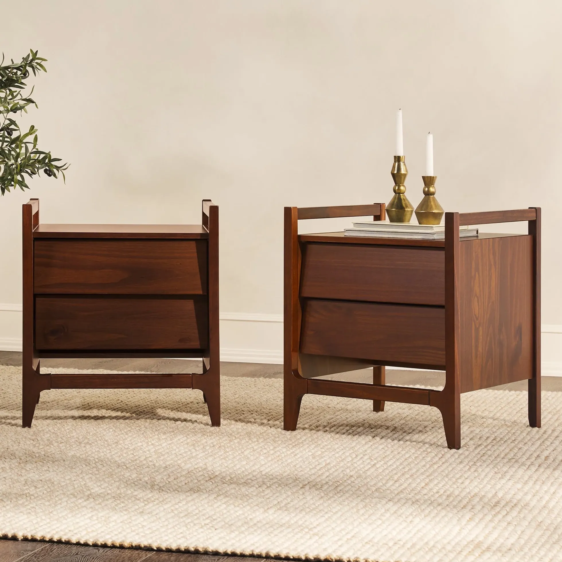 Oswald Mid-Century Modern 2-Drawer Wood Nightstand