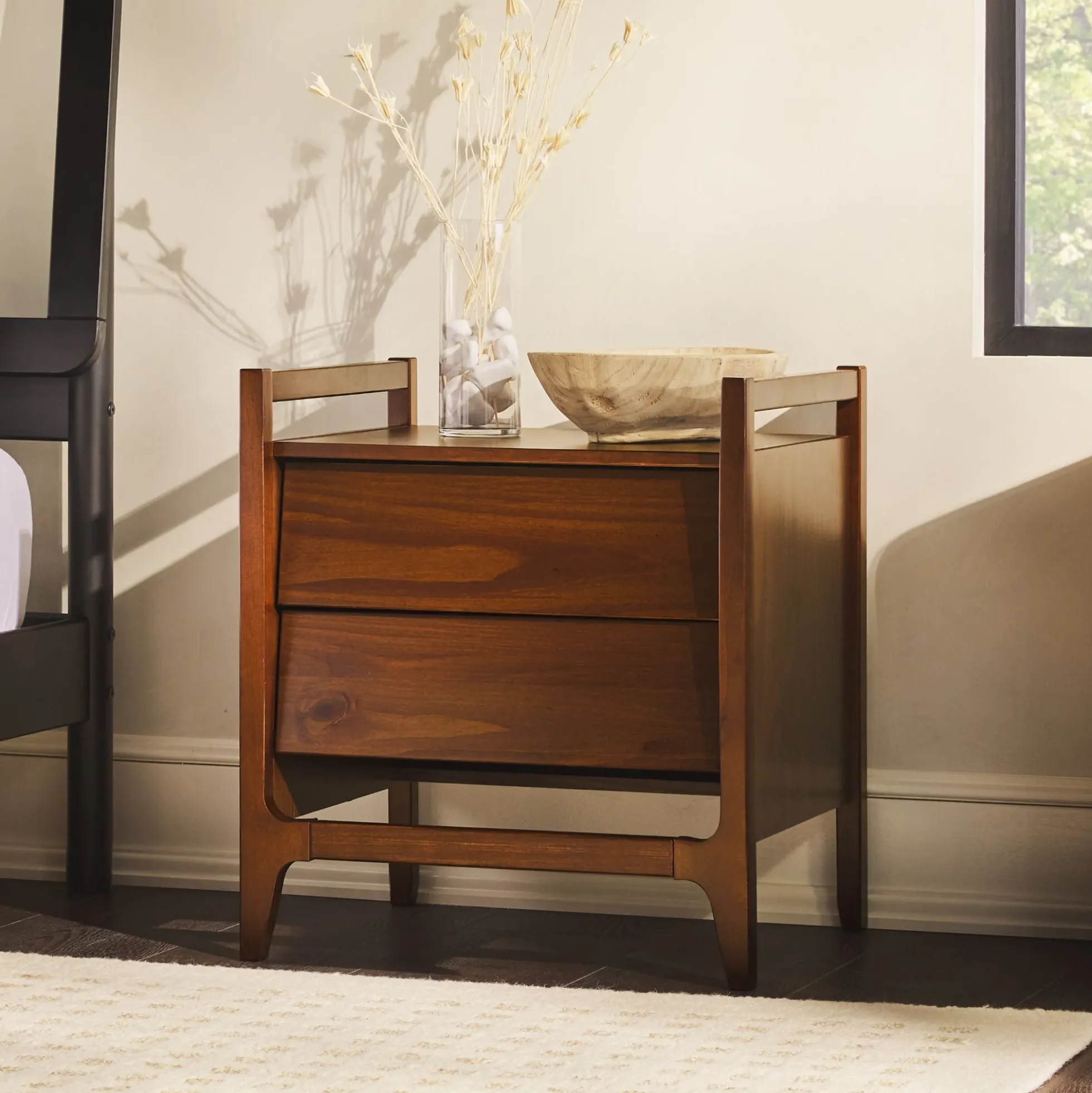 Oswald Mid-Century Modern 2-Drawer Wood Nightstand
