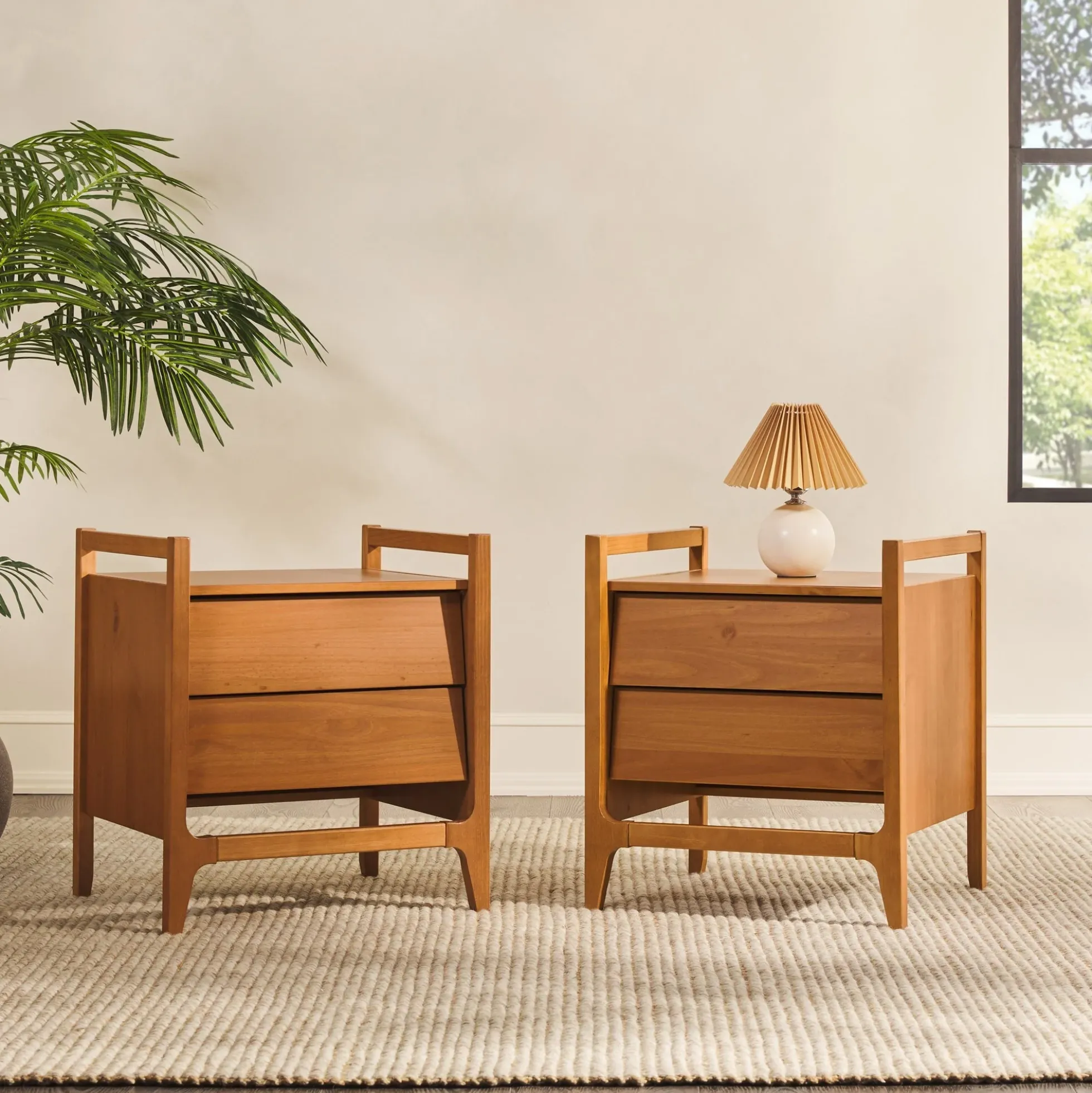 Oswald Mid-Century Modern 2-Drawer Wood Nightstand