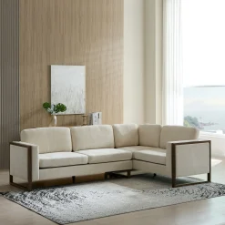 Otis L Shaped Sectional Chenille Sofa Couch with Wood Trim