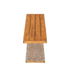 Outdoor 3 Piece Acacia Wood Dining Set with Handwoven Rattan Legs