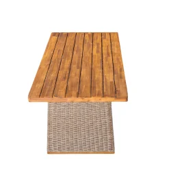 Outdoor 3 Piece Acacia Wood Dining Set with Handwoven Rattan Legs