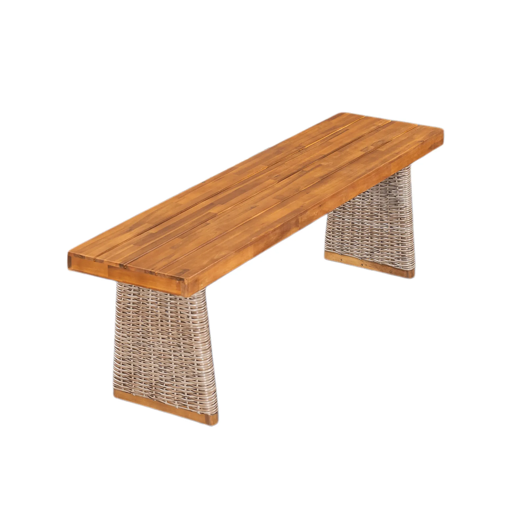 Outdoor 3 Piece Acacia Wood Dining Set with Handwoven Rattan Legs