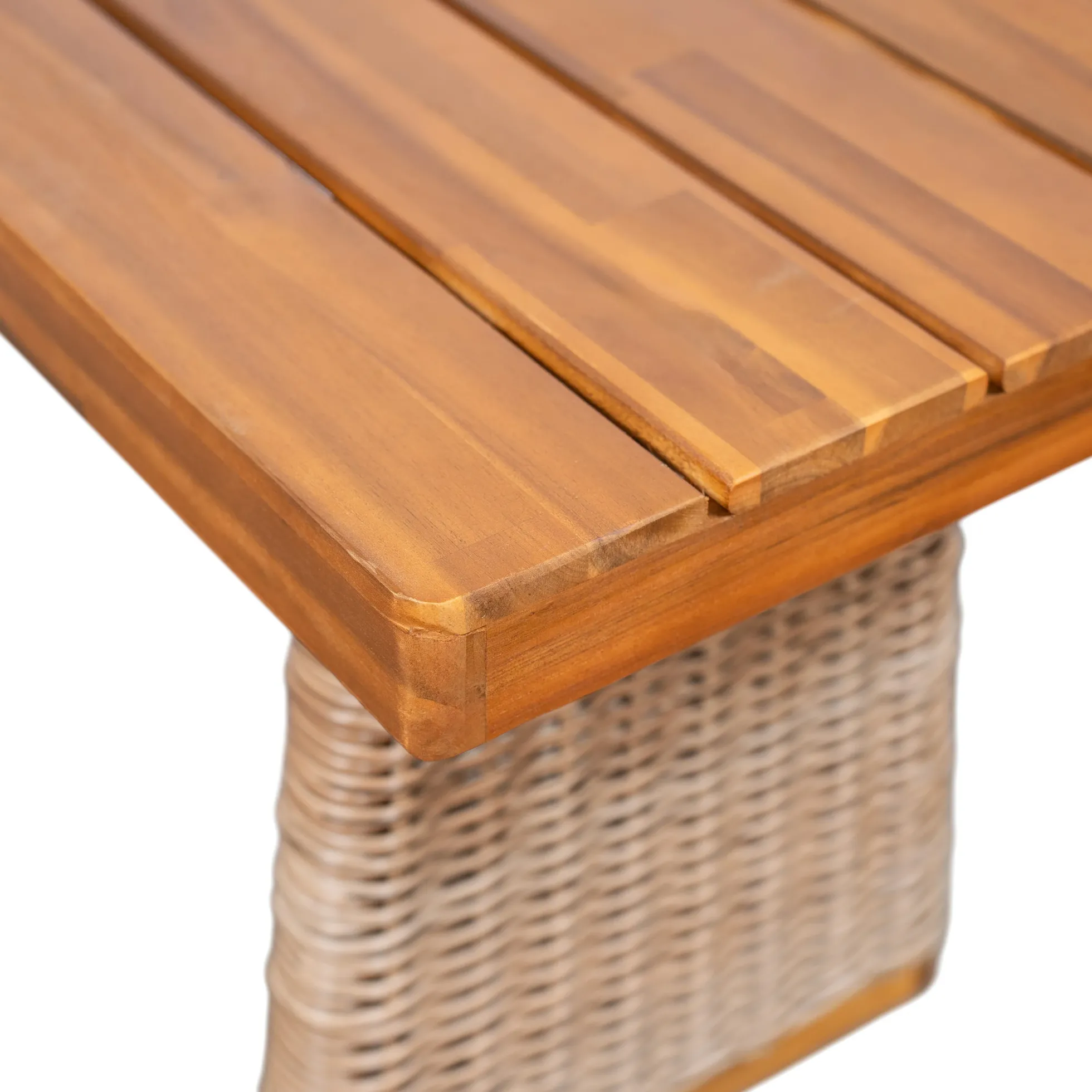 Outdoor 3 Piece Acacia Wood Dining Set with Handwoven Rattan Legs