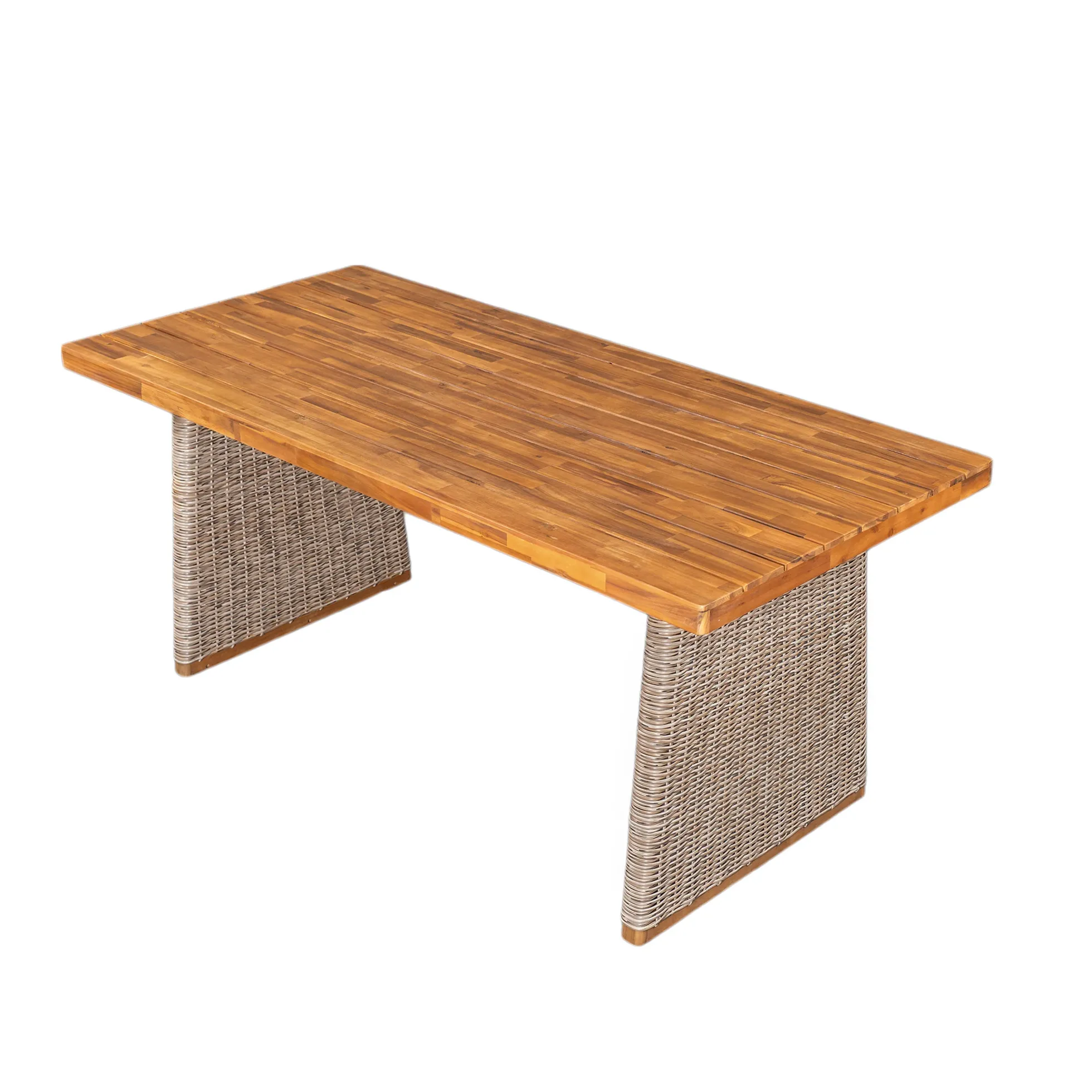 Outdoor 3 Piece Acacia Wood Dining Set with Handwoven Rattan Legs
