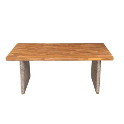 Outdoor 3 Piece Acacia Wood Dining Set with Handwoven Rattan Legs