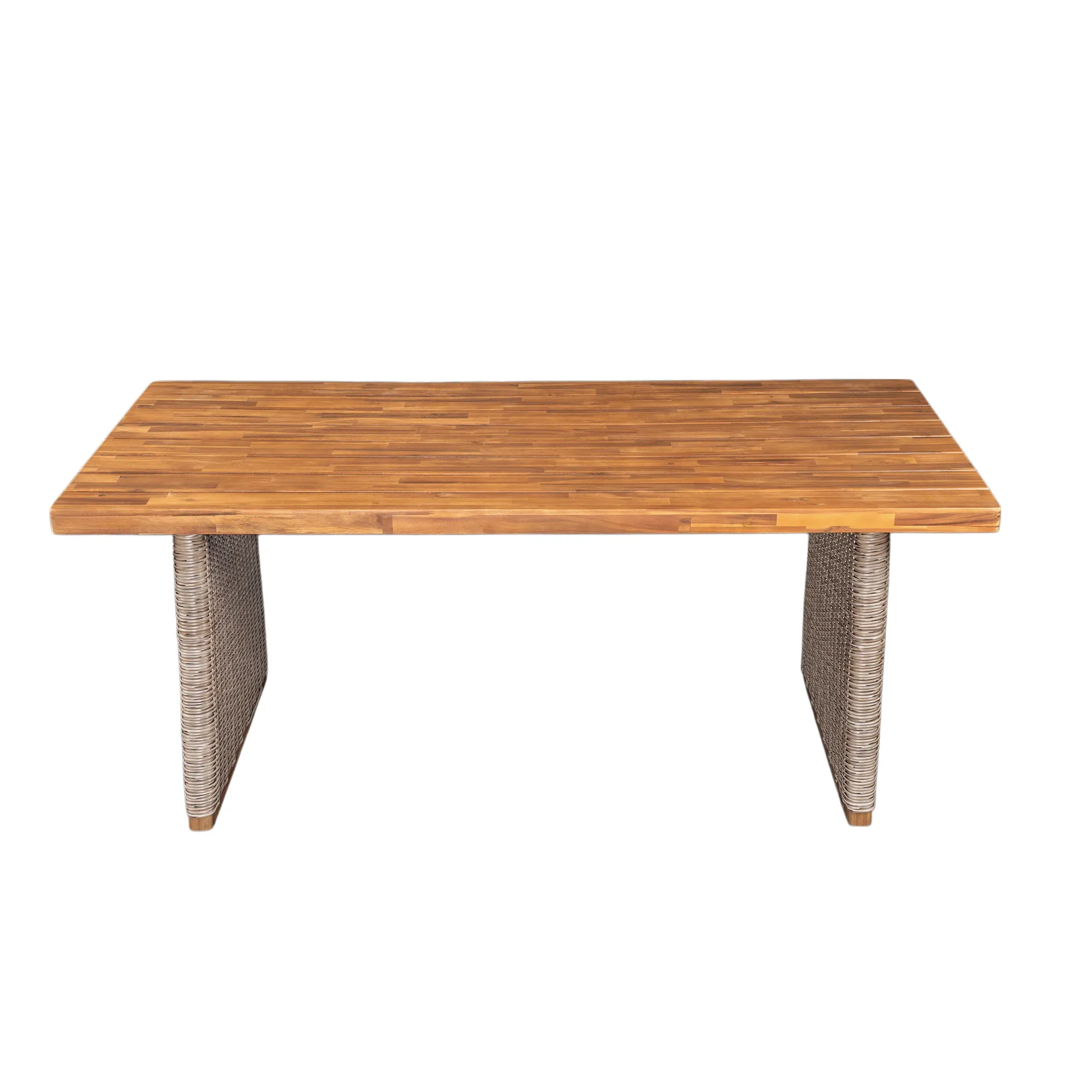 Outdoor 7 Pieces Acacia Wood Dining Set with Handwoven Rattan Legs