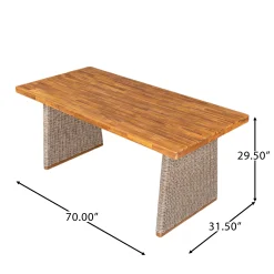 Outdoor 7 Pieces Acacia Wood Dining Set with Handwoven Rattan Legs