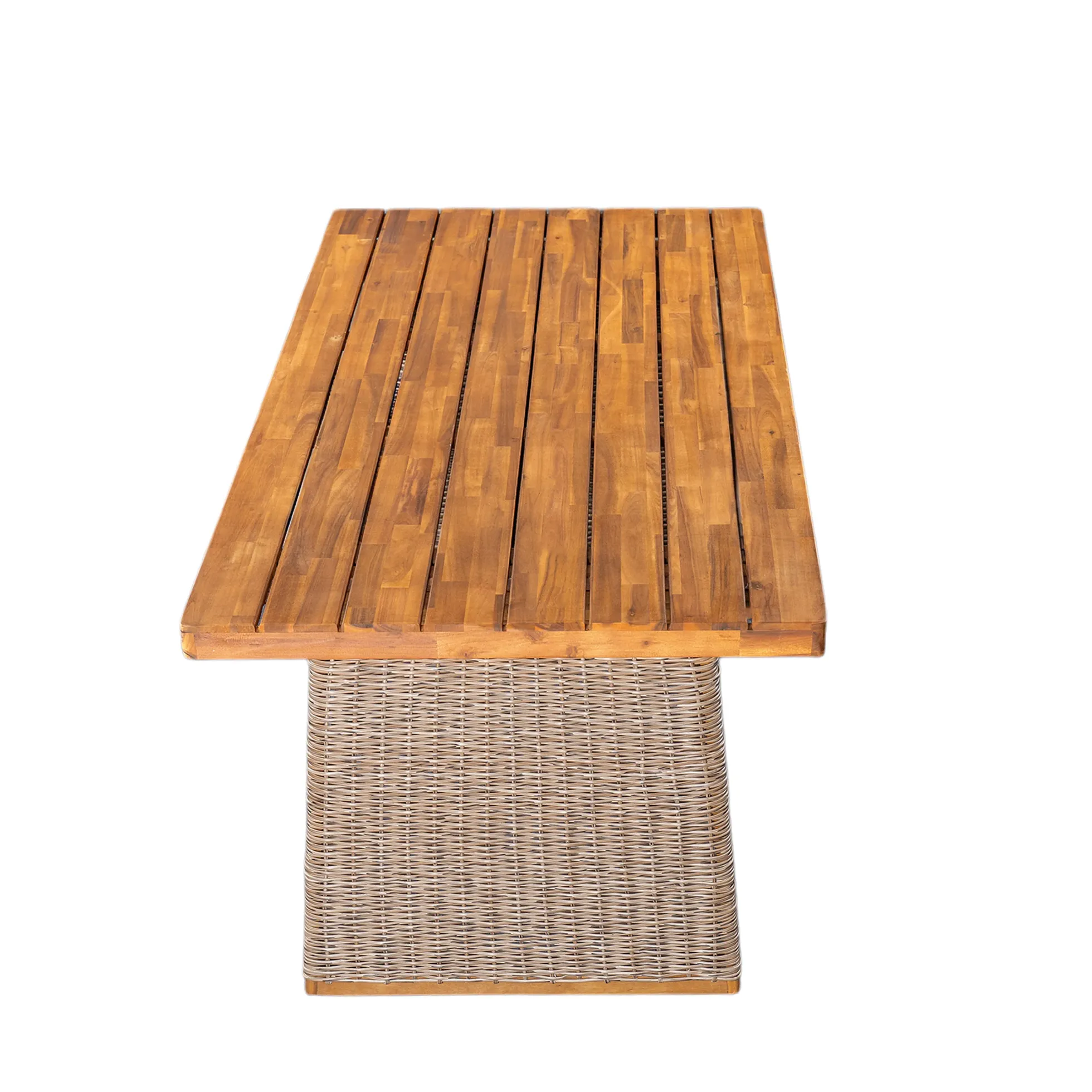 Outdoor 7 Pieces Acacia Wood Dining Set with Handwoven Rattan Legs