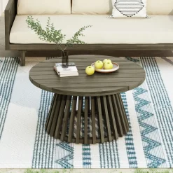 Outdoor Acacia Wood Deep Seat Daybed Patio Furniture Set with Cushions & Table