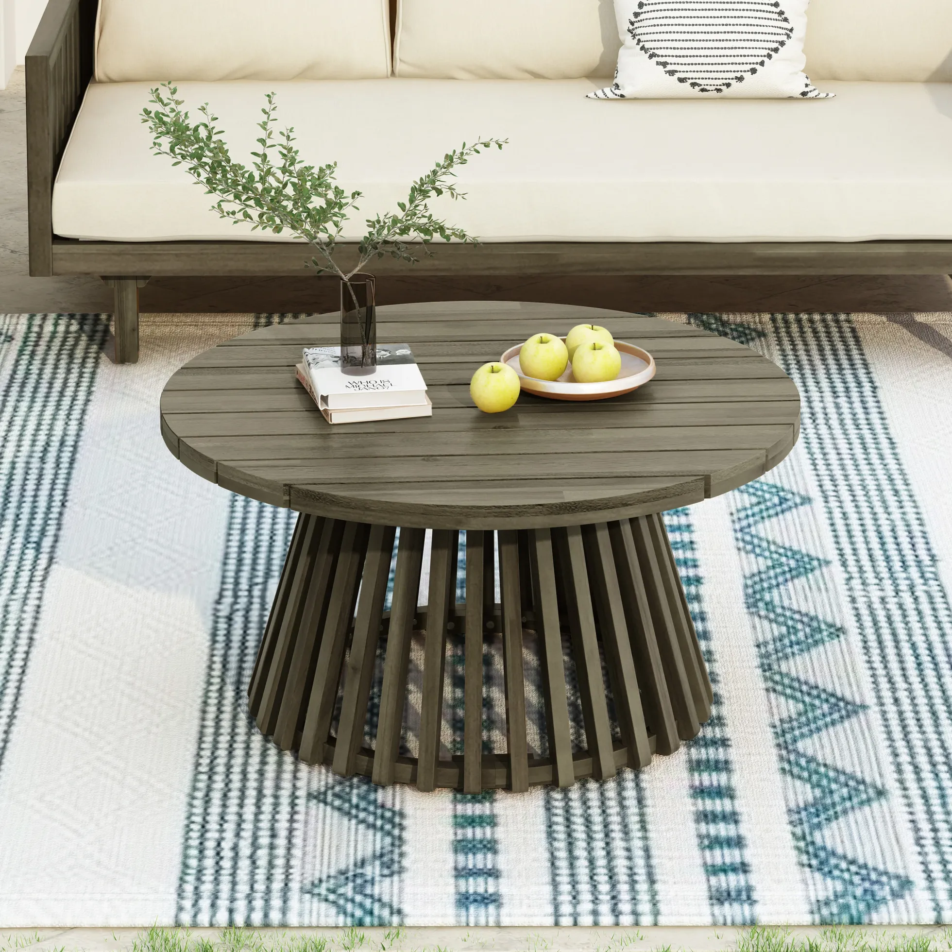 Outdoor Acacia Wood Deep Seat Daybed Patio Furniture Set with Cushions & Table