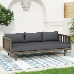 Outdoor Acacia Wood Deep Seat Daybed Patio Furniture Set with Cushions & Table