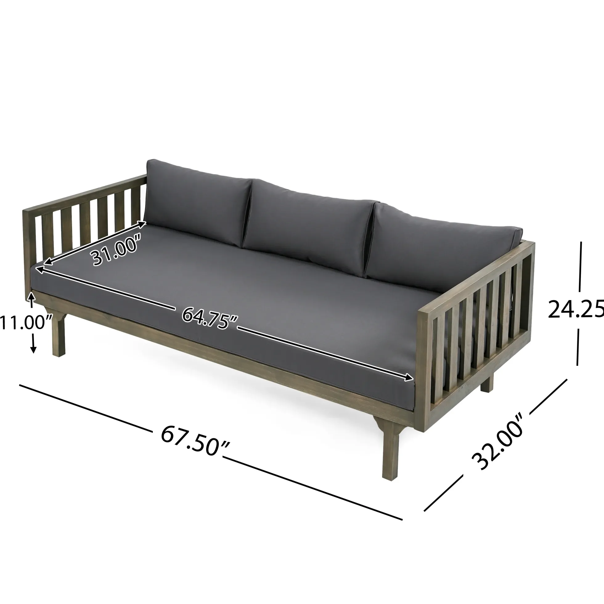 Outdoor Acacia Wood Deep Seat Daybed Patio Furniture Set with Cushions & Table