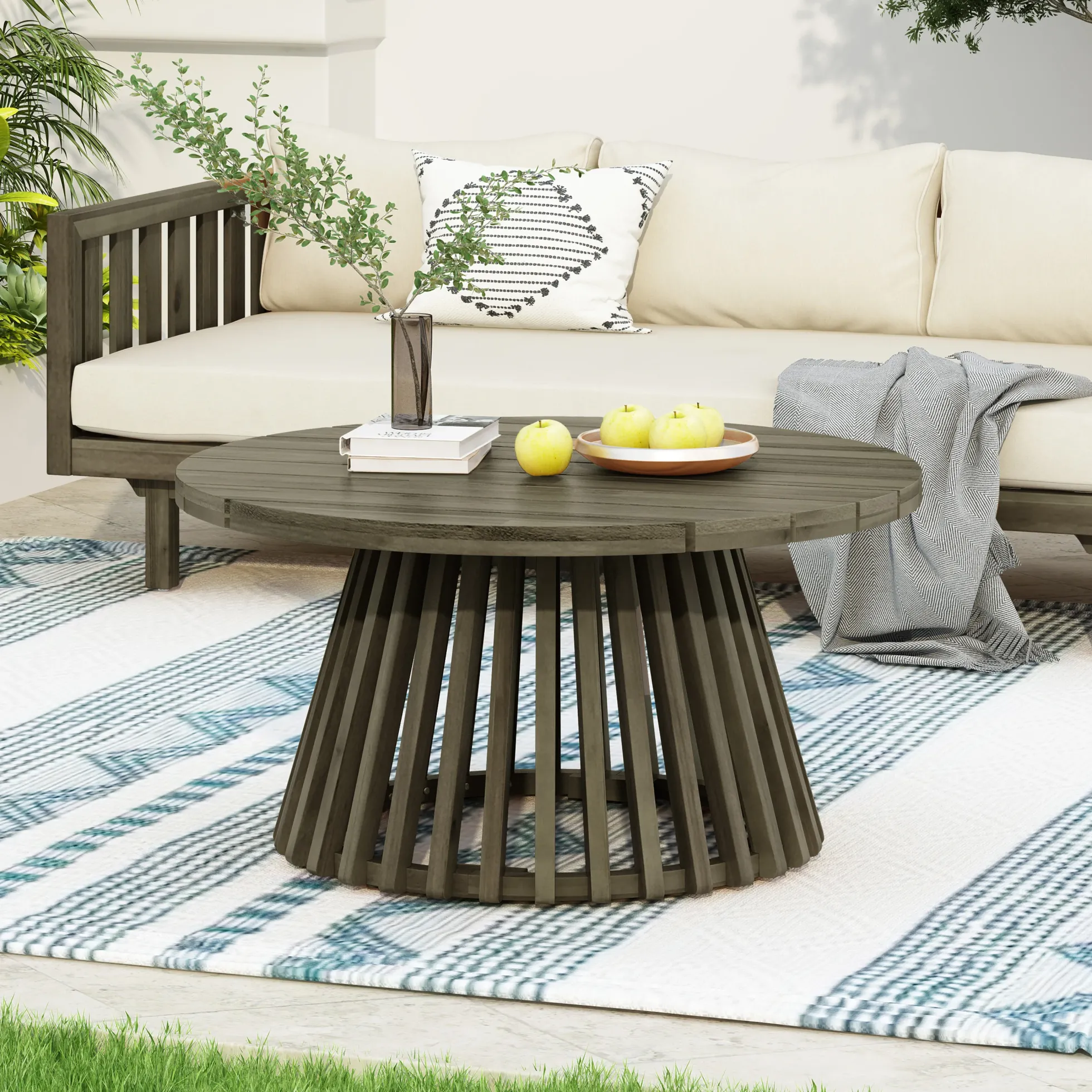 Outdoor Acacia Wood Deep Seat Daybed Patio Furniture Set with Cushions & Table