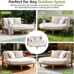 Outdoor Acacia Wood Round Lounger Daybed