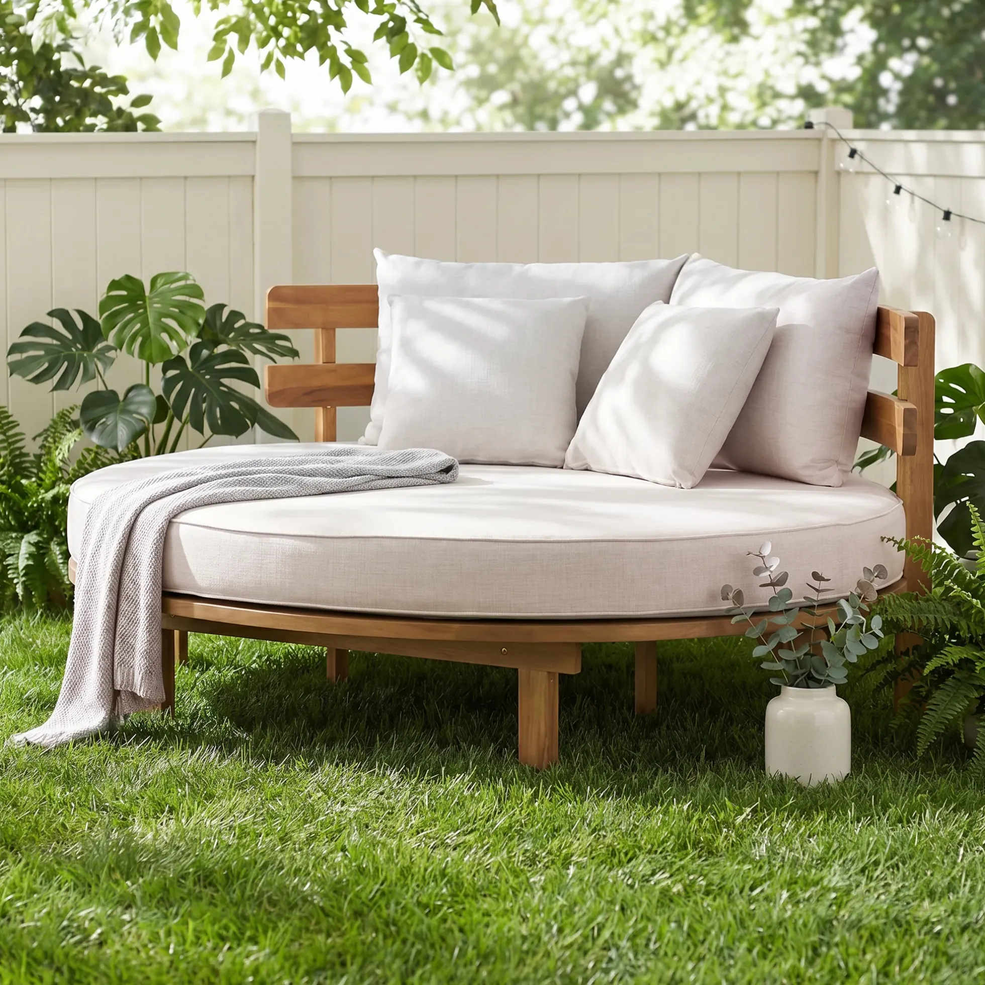 Outdoor Acacia Wood Round Lounger Daybed