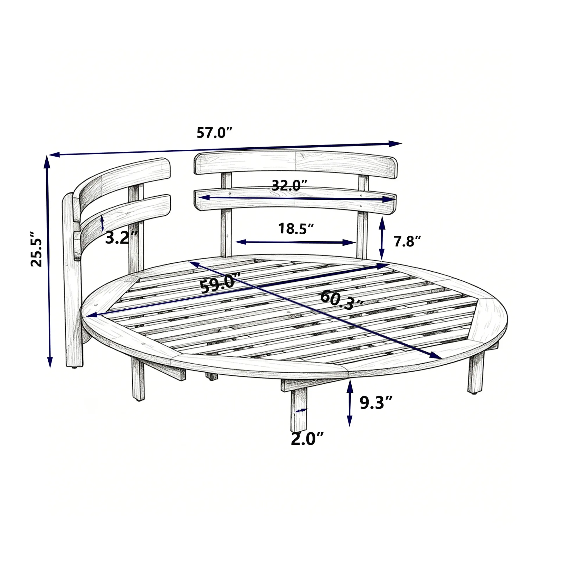 Outdoor Acacia Wood Round Lounger Daybed