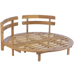 Outdoor Acacia Wood Round Lounger Daybed