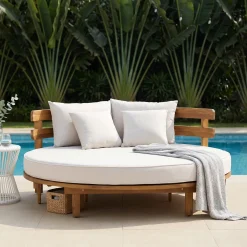 Outdoor Acacia Wood Round Lounger Daybed