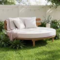Outdoor Acacia Wood Round Lounger Daybed