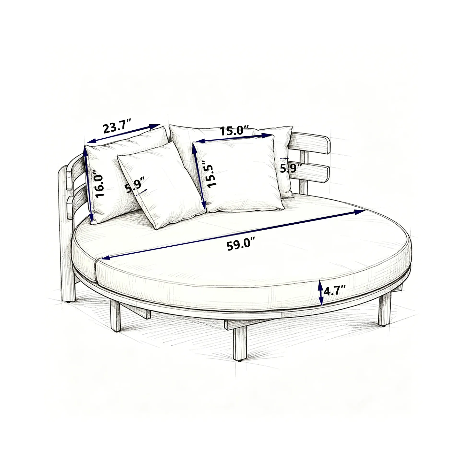 Outdoor Acacia Wood Round Lounger Daybed