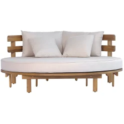 Outdoor Acacia Wood Round Lounger Daybed